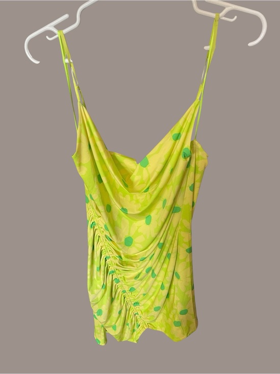 AFRM Tops - AFRM Lime Green Printed Cowl Neck Camisole with Ruched Side